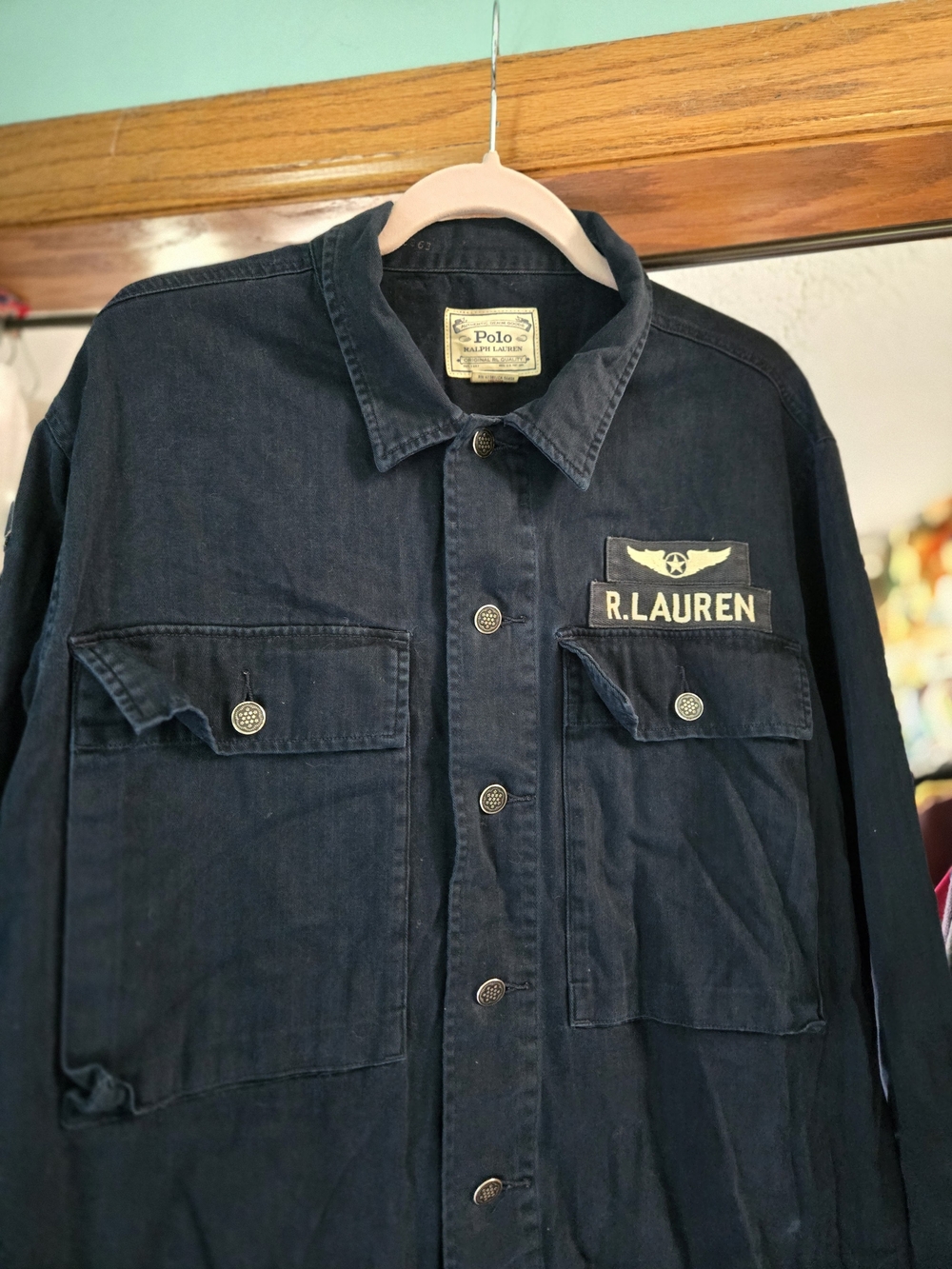 Polo by Ralph Lauren Navy Military-Style Field Jacket with Patch, Rare .